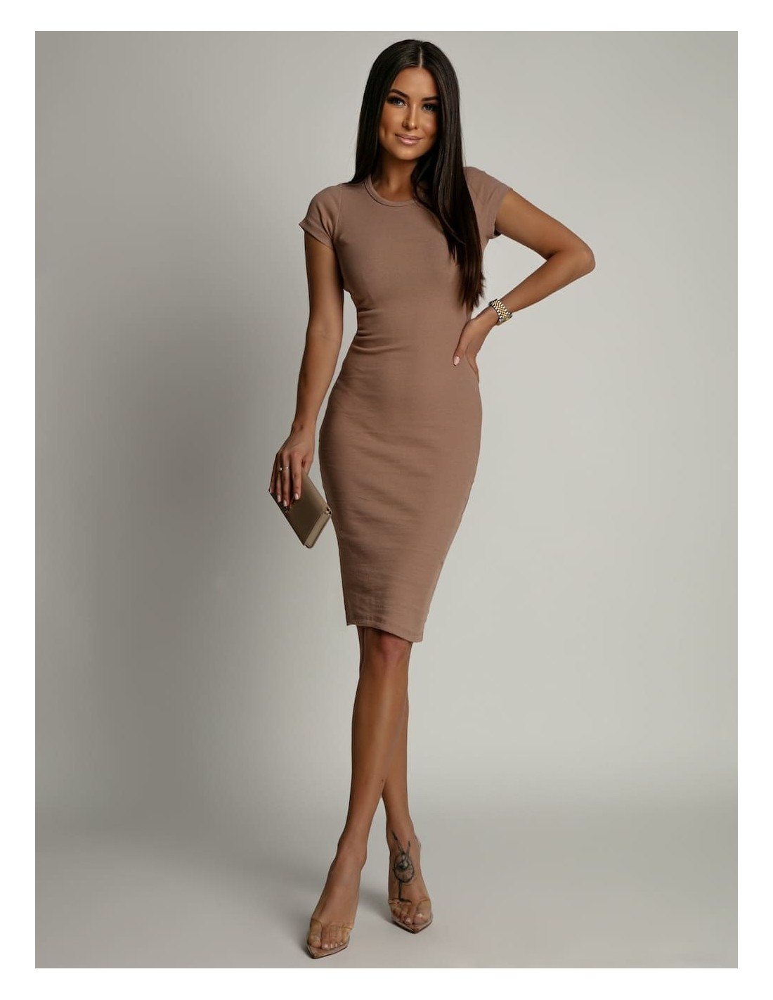 Basic mezzo dress in a sporty beige style FG533 - Online store - Boutique